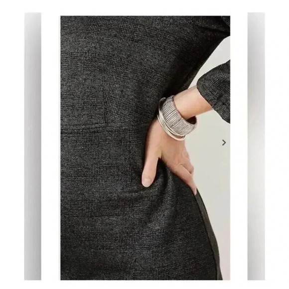 J. Jill Wearever Collection LP Dark‎ Gray Plaid 3/4 Slv Knee Length A-Line Dress - Picture 3 of 9